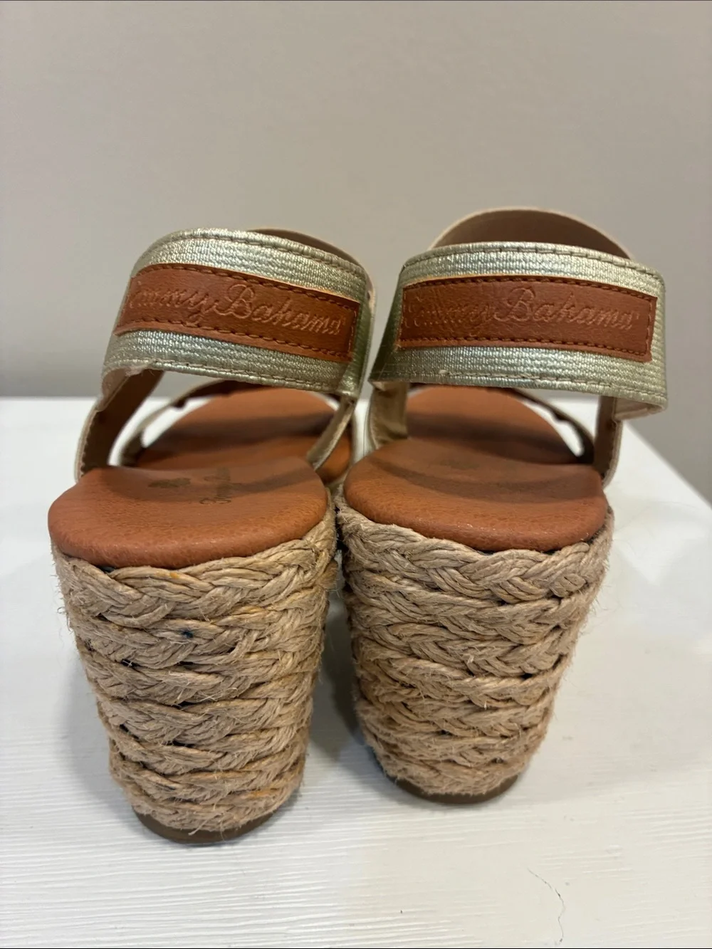 Tommy Bahama Gold Espadrille Wedge Sandals - Women's Summer Slip-On